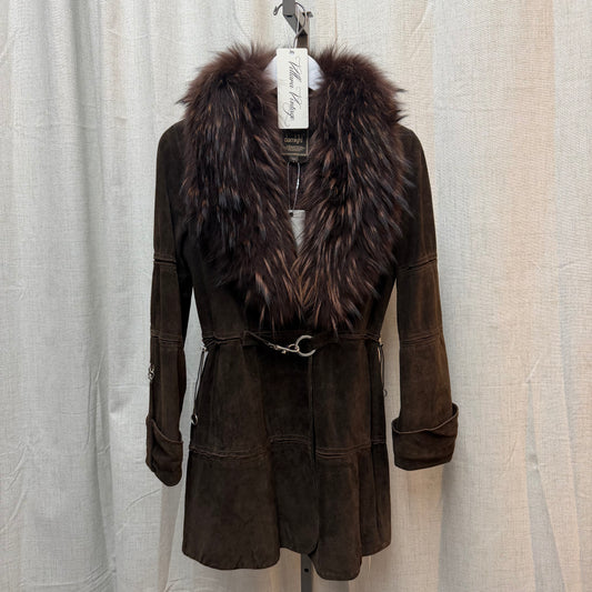 Brown Suede and Fox Fur Coat