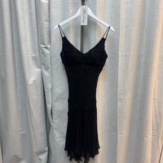 Sue Wong Crochet Floral Embellished Black Midi Dress