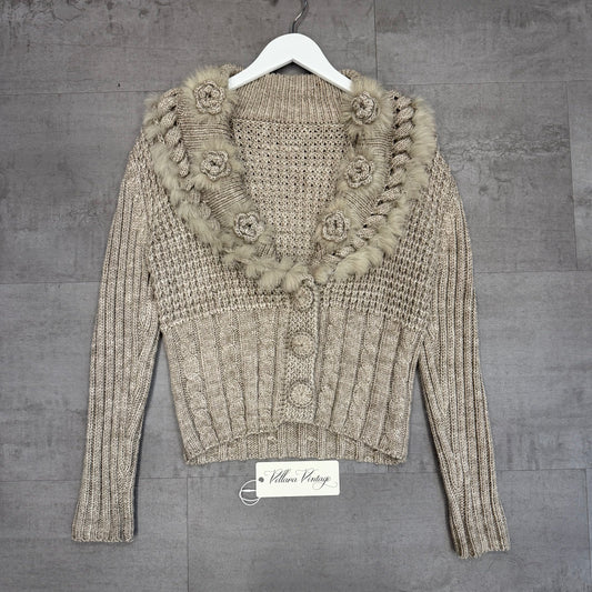 Beige Wool and Rabbit Fur Cardigan