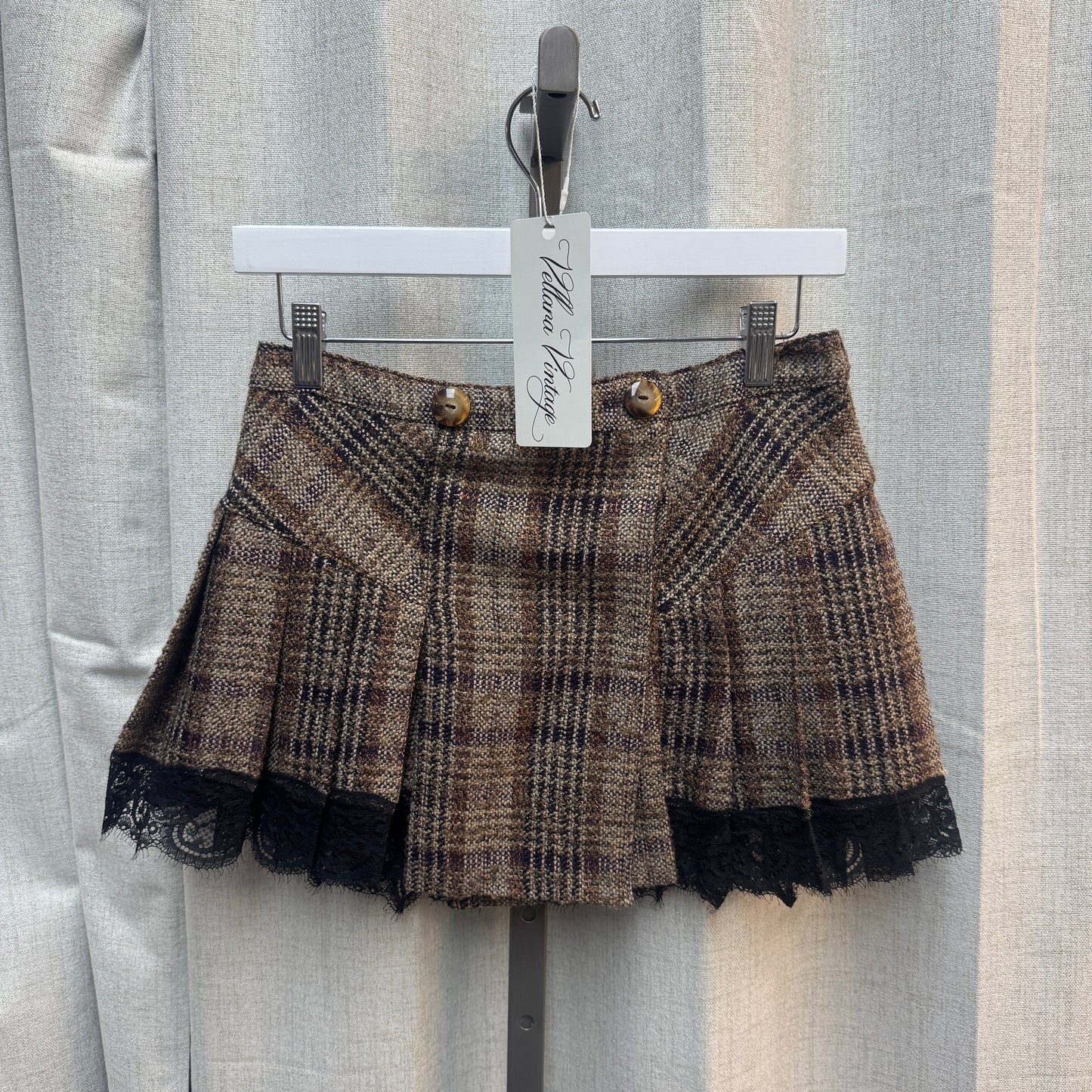 D&G Brown Pleated Wool Plaid Skirt