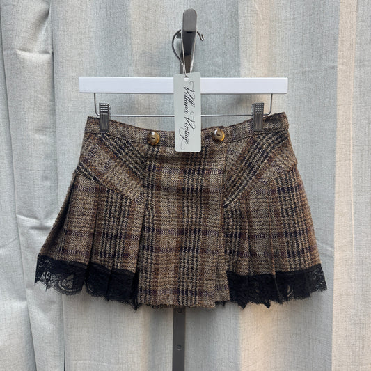 D&G Brown Pleated Wool Plaid Skirt
