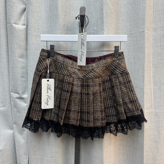 D&G Brown Pleated Wool Plaid Skirt
