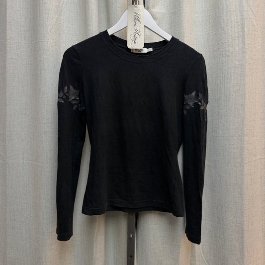 Moschino Jeans Black Floral Embossed Long Sleeve Tee