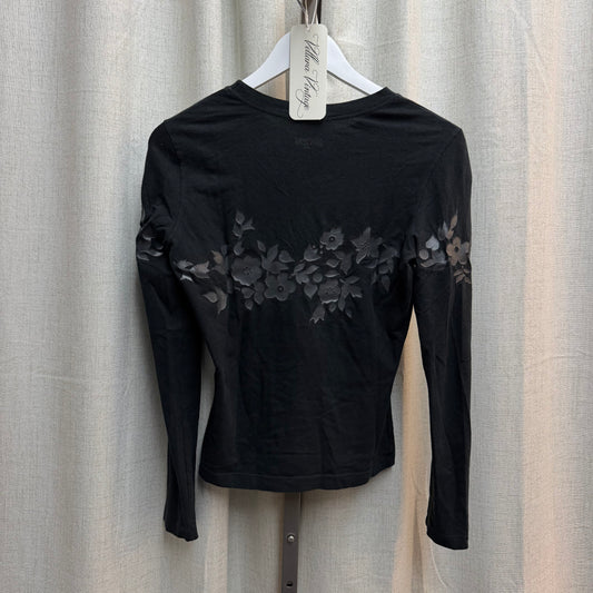 Moschino Jeans Black Floral Embossed Long Sleeve Tee