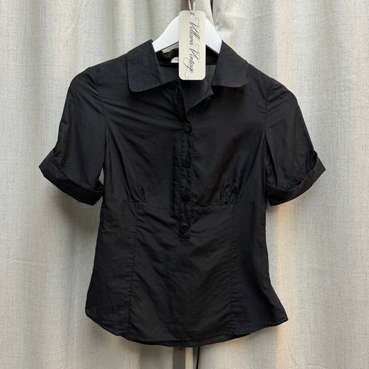 Black 1/2 Button Down Short Sleeve Blouse