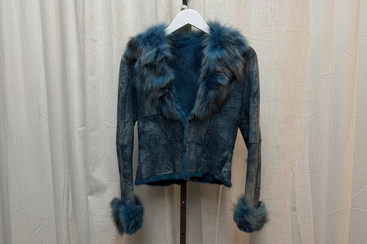 Blue 100% Rabbit Fur Coat