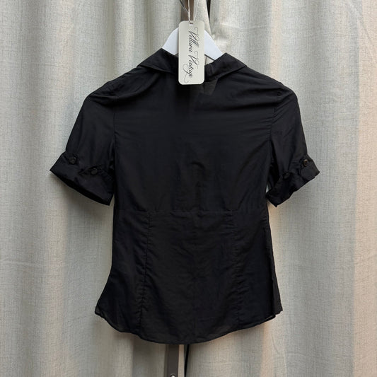 Black 1/2 Button Down Short Sleeve Blouse