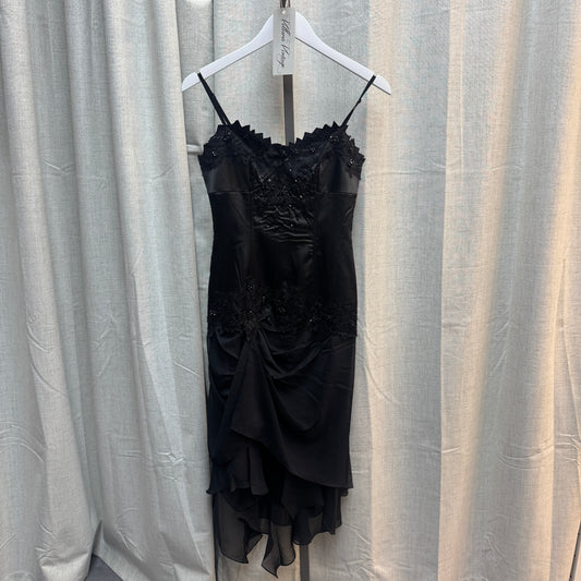 Black Beaded Ruffle Hem Maxi Dress
