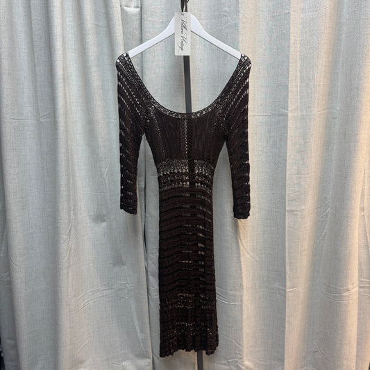 Brown Long Sleeve Crochet Maxi Dress