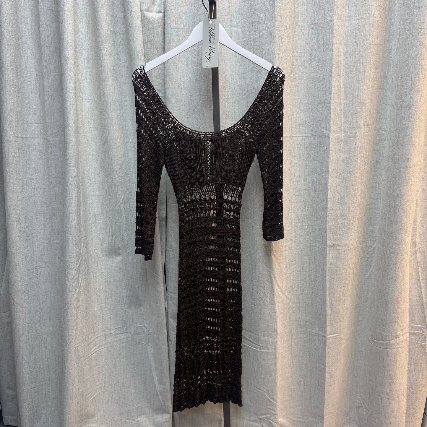 Brown Long Sleeve Crochet Maxi Dress