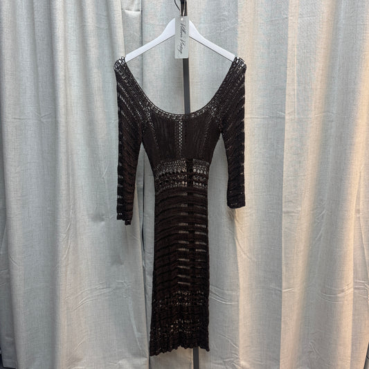 Brown Long Sleeve Crochet Maxi Dress