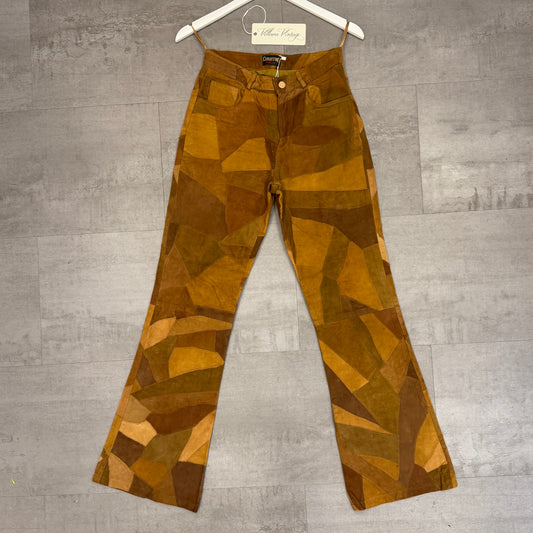Genuine Leather Patchwork Suede Pants