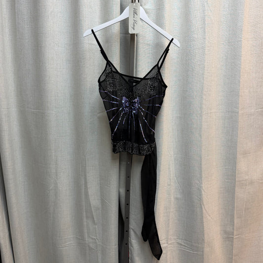 Vero Moda Black Silk Beaded Butterfly Tie Back Top