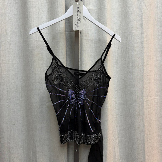 Vero Moda Black Silk Beaded Butterfly Tie Back Top