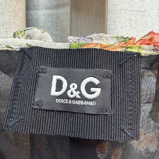 D&G S/S 2004 100% Silk Ruffled Multicolor Patchwork Top