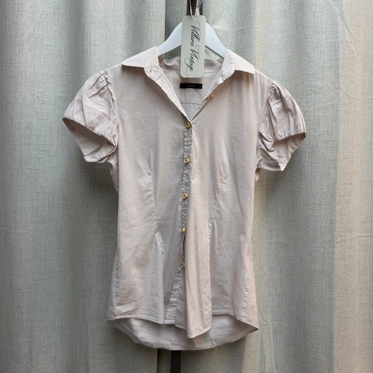 White and Pink Striped Button Down Blouse