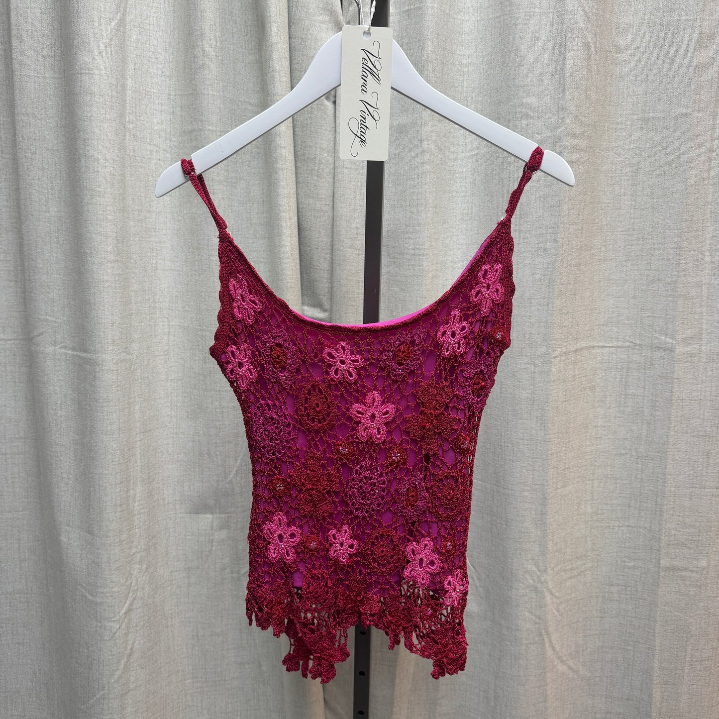 Pink Floral Crochet Tank Top