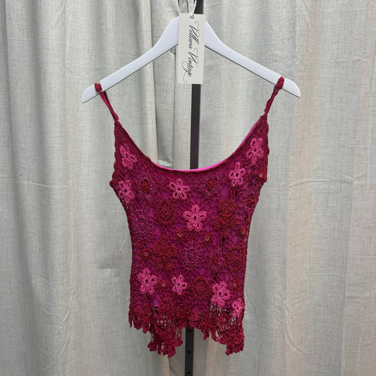 Pink Floral Crochet Tank Top