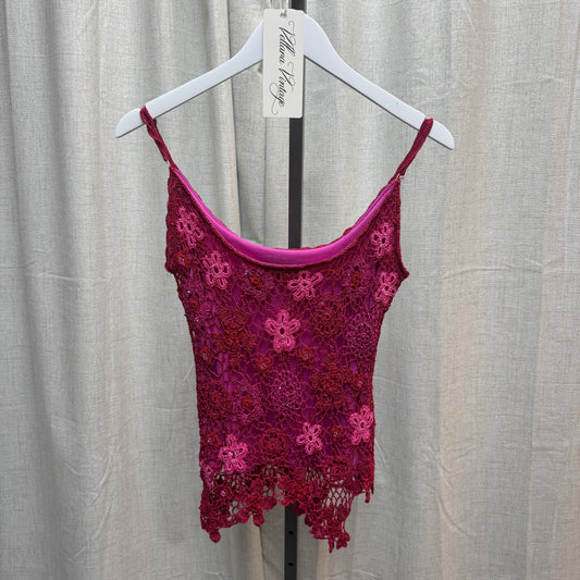 Pink Floral Crochet Tank Top