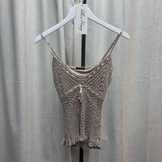 Tan Crochet Bow Tank Top