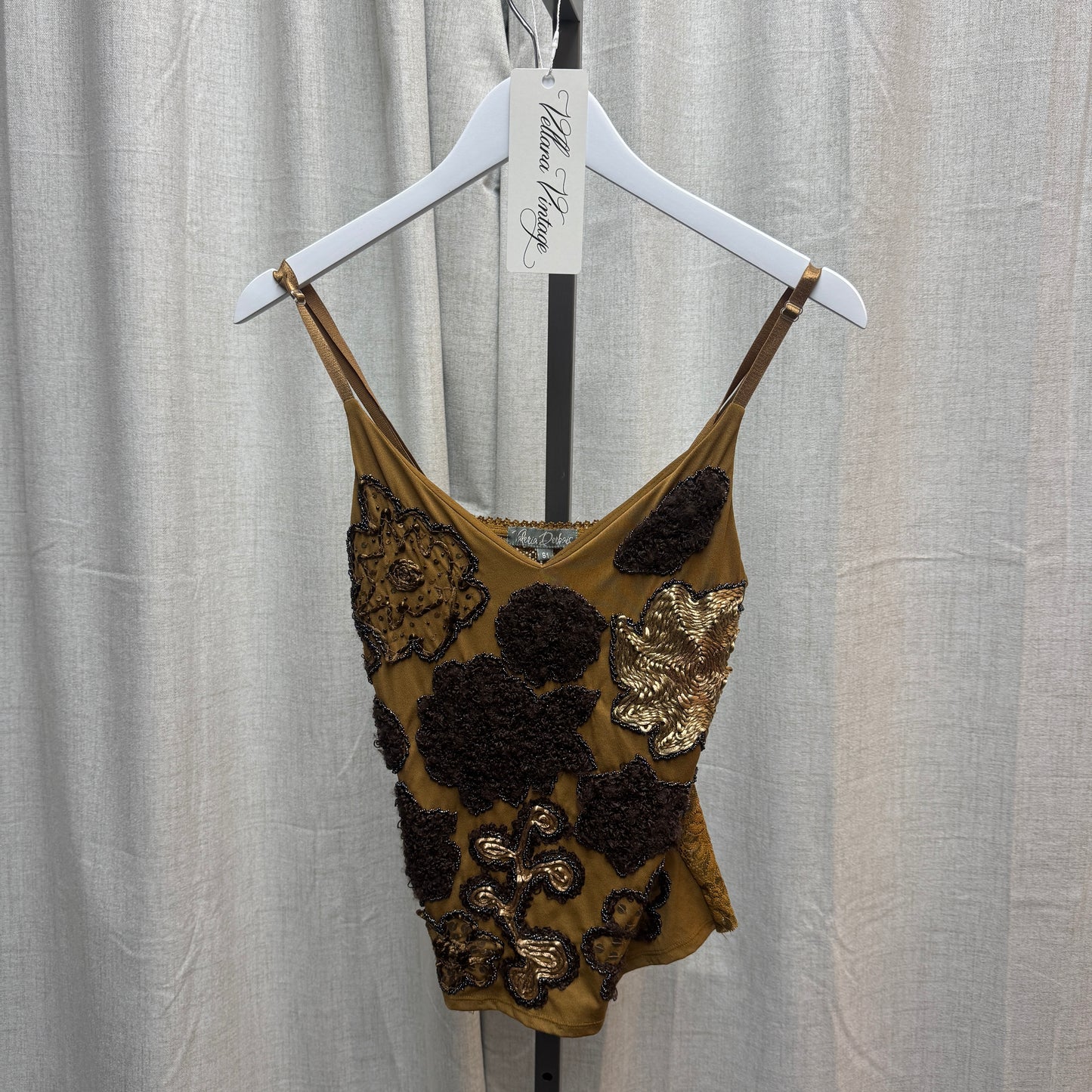 Bronze Embellished Floral Appliqué Cami Top