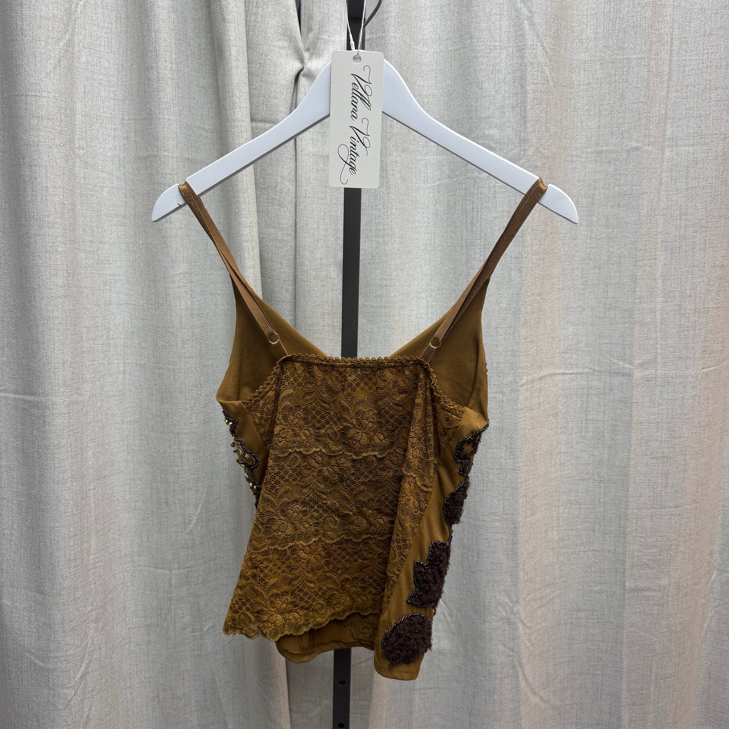 Bronze Embellished Floral Appliqué Cami Top