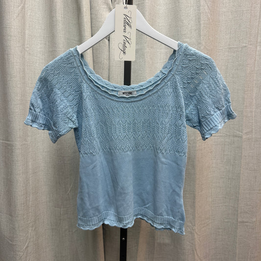 Moschino Jeans Baby Blue Pointelle Knit Short Sleeve Top