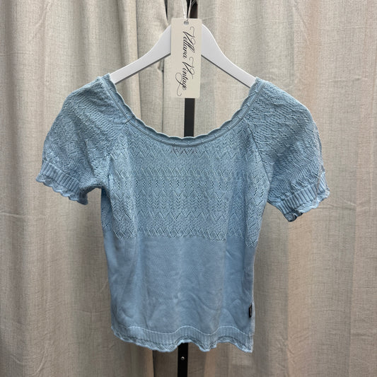 Moschino Jeans Baby Blue Pointelle Knit Short Sleeve Top