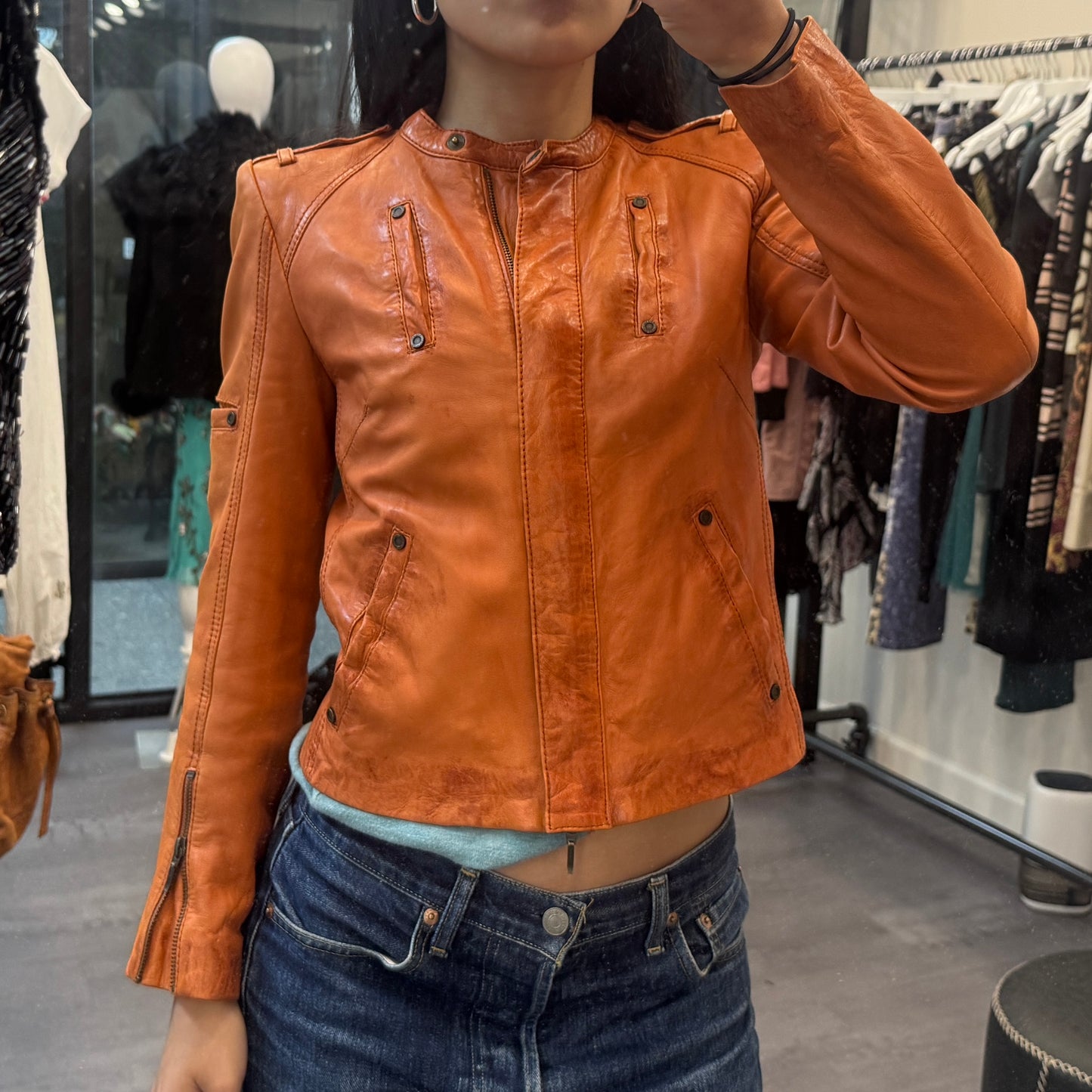 Plein Sud Jeanius Orange Leather Jacket