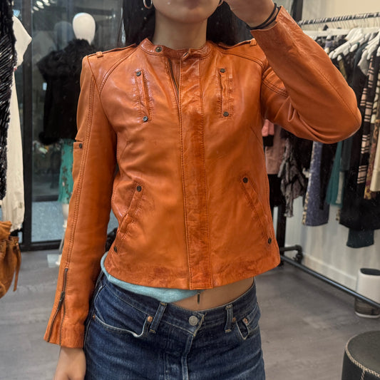 Plein Sud Jeanius Orange Leather Jacket