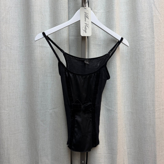 Oscalita Black Satin & Velvet Bow Tank Top