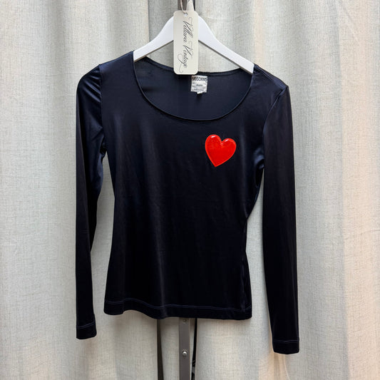Moschino Jeans Blue Velvet Long Sleeve Top with Red Heart