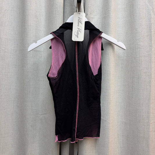 Black & Pink Collared Sleeveless Ruffle Top
