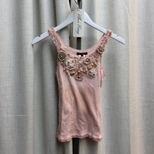 Pink Floral Embellished Rib Knit Tank