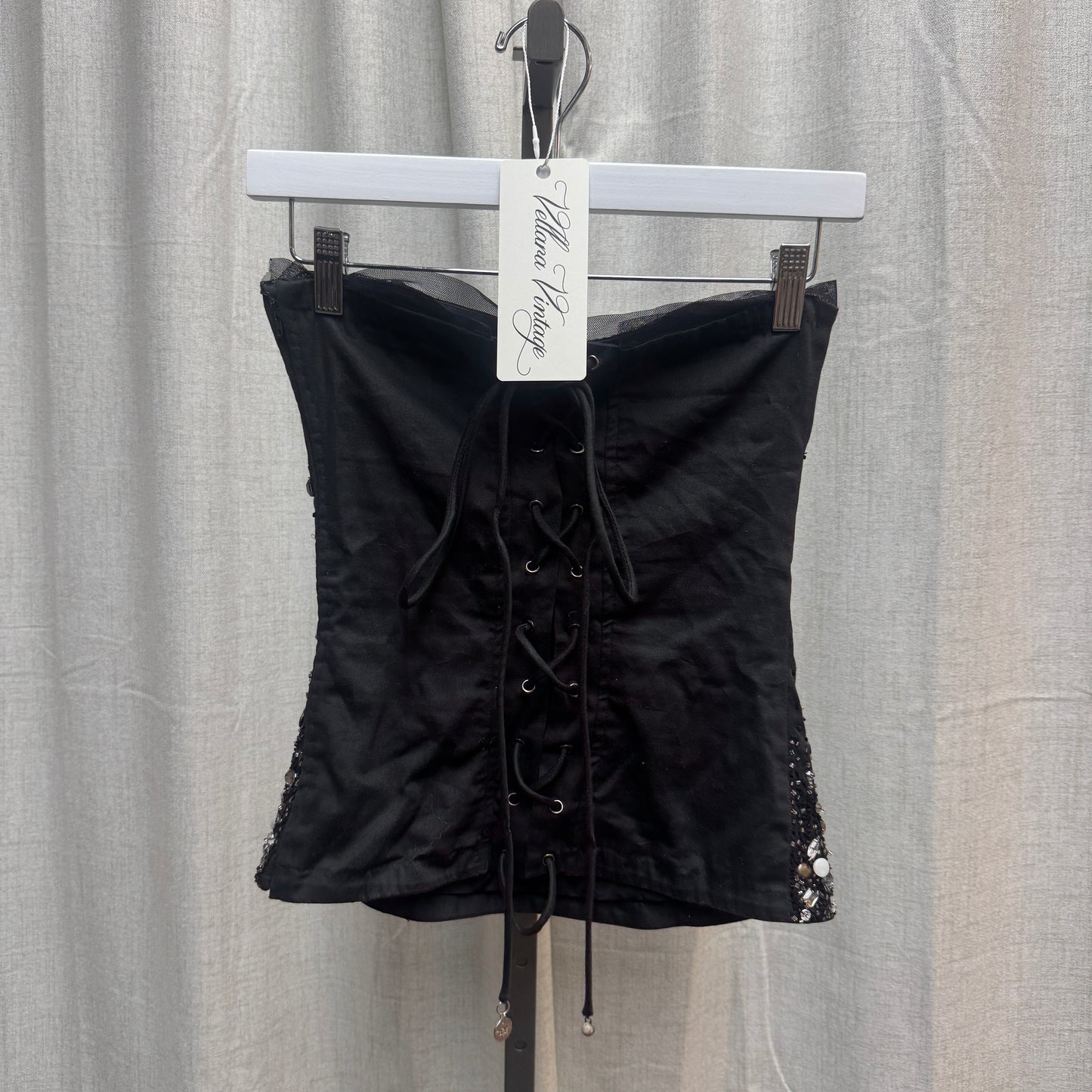 Patrizia Pepe Bedazzled Lace-Up Corset Top