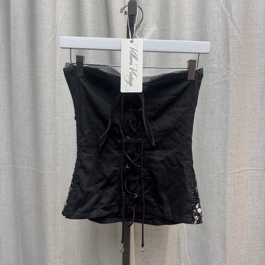 Patrizia Pepe Bedazzled Lace-Up Corset Top