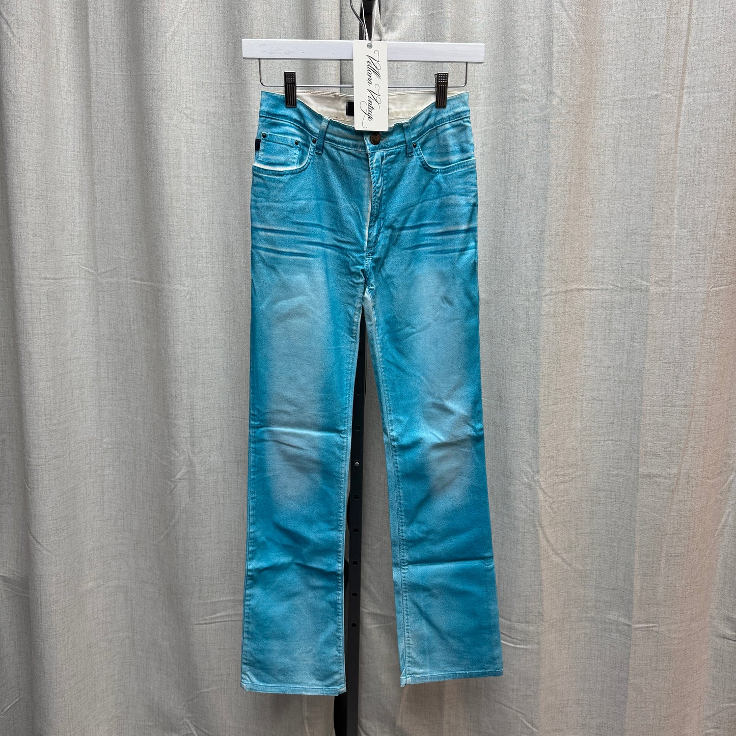 2000s Just Cavalli Overprint Faded Ocean Blue Pants