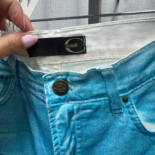 2000s Just Cavalli Overprint Faded Ocean Blue Pants