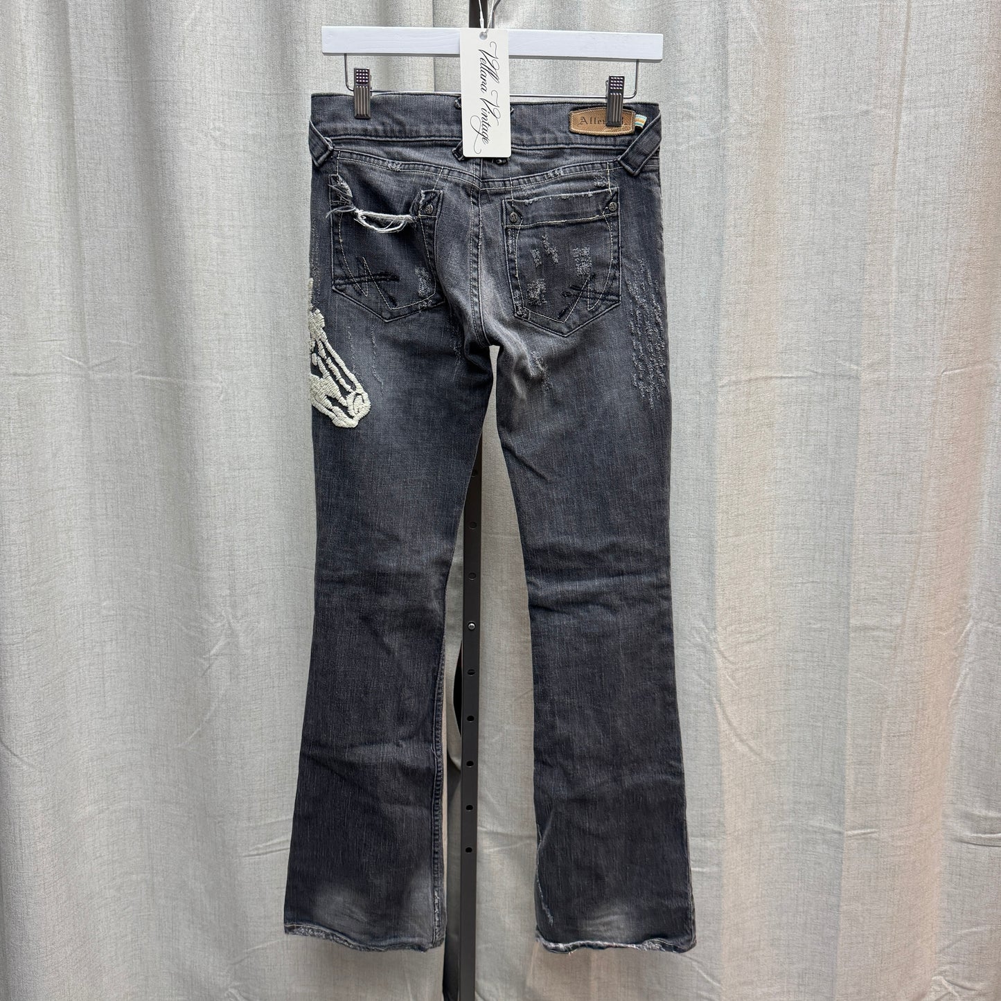 Grey Wash Distressed Horse Embroidered Bootcut Jeans