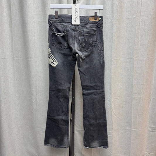 Grey Wash Distressed Horse Embroidered Bootcut Jeans
