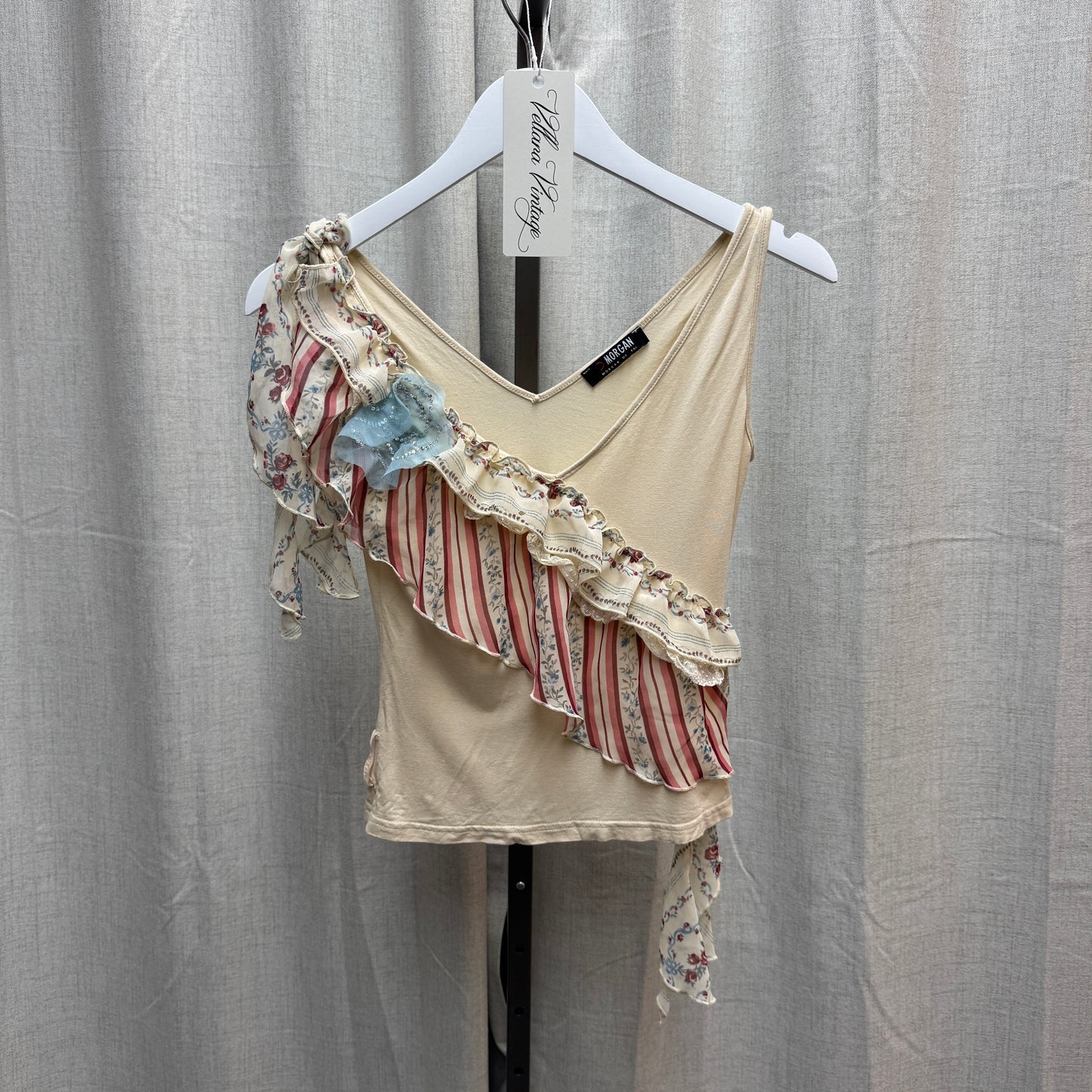 Morgan de Toi Floral Ruffle Asymmetrical Tank Top