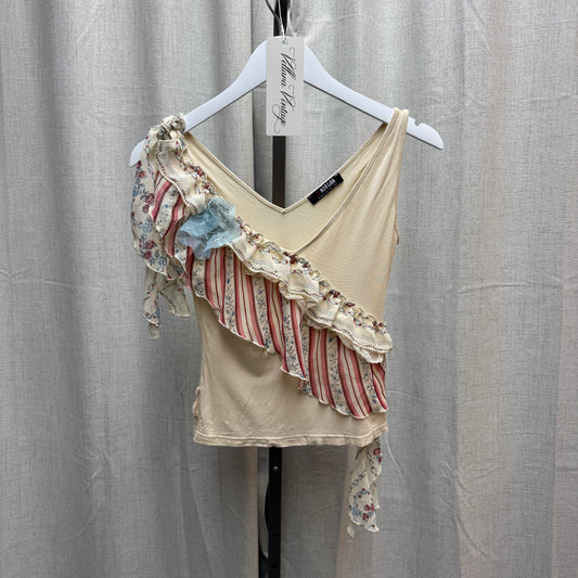 Morgan de Toi Floral Ruffle Asymmetrical Tank Top