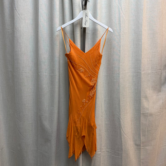 Orange Beaded Silk Midi Dress