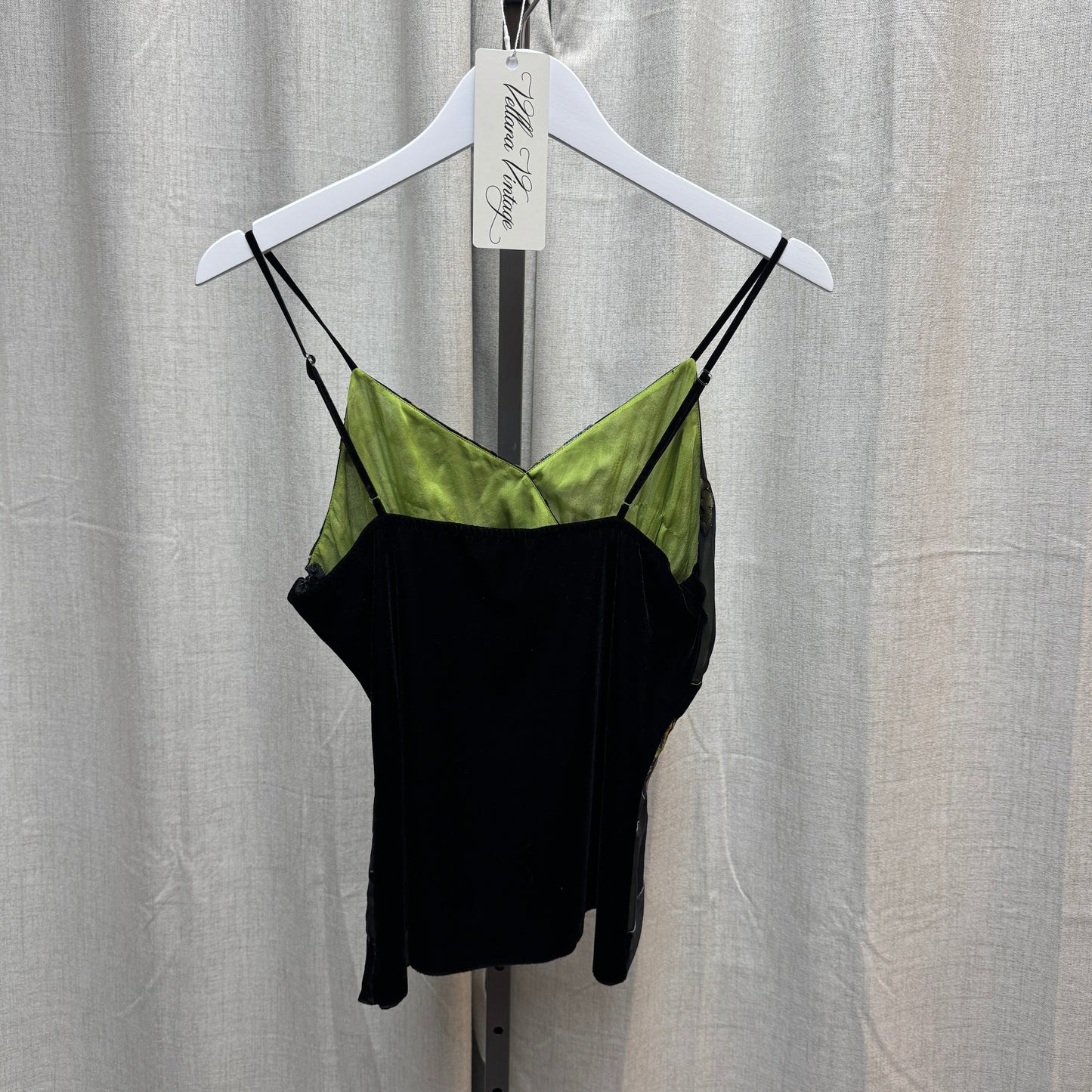 Sheer Green and Black Velvet Floral Cami Top