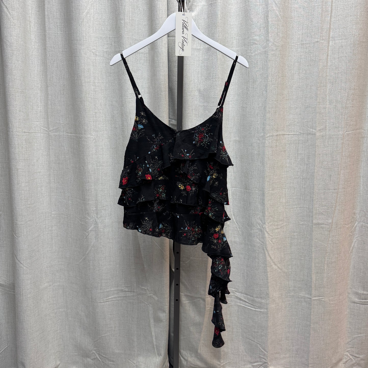 Alexander McQueen Silk Floral Asymmetrical Ruffle Tank Top