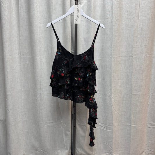 Alexander McQueen Silk Floral Asymmetrical Ruffle Tank Top