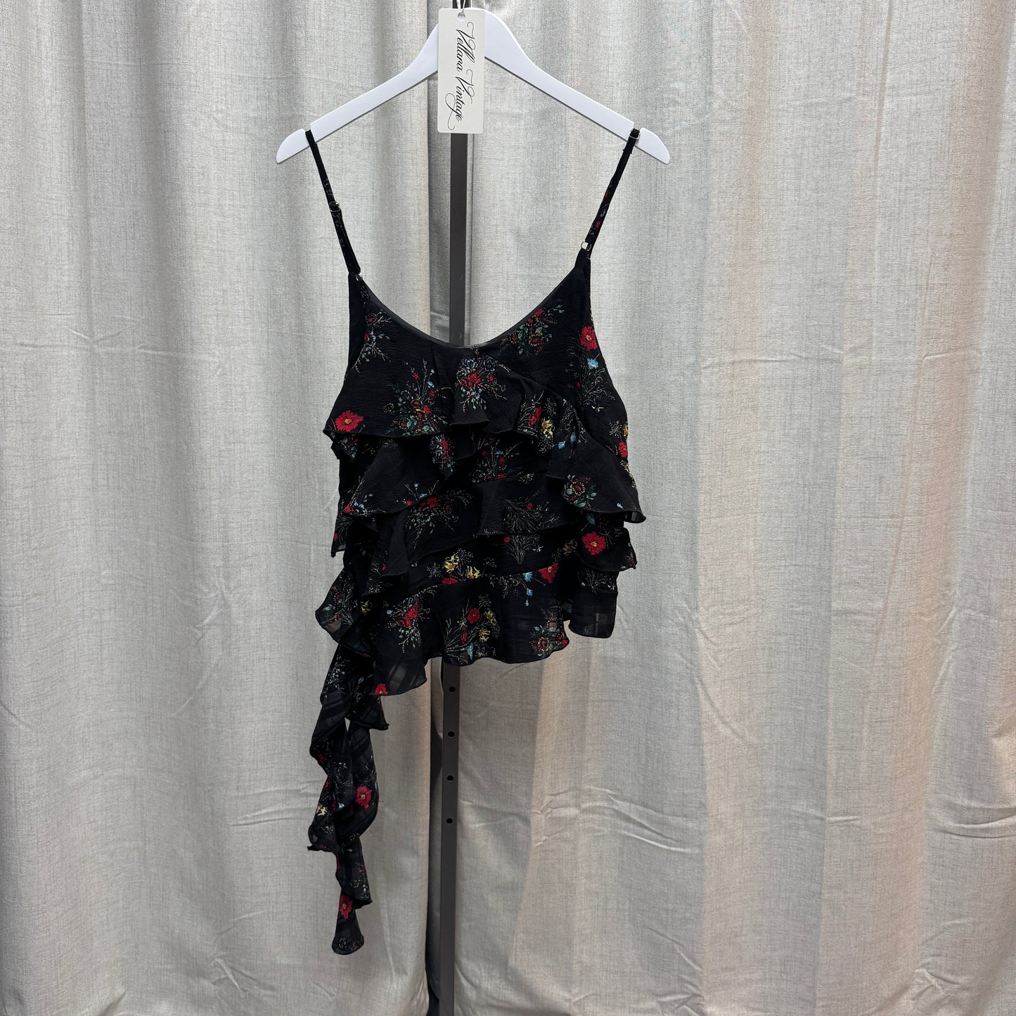 Alexander McQueen Silk Floral Asymmetrical Ruffle Tank Top