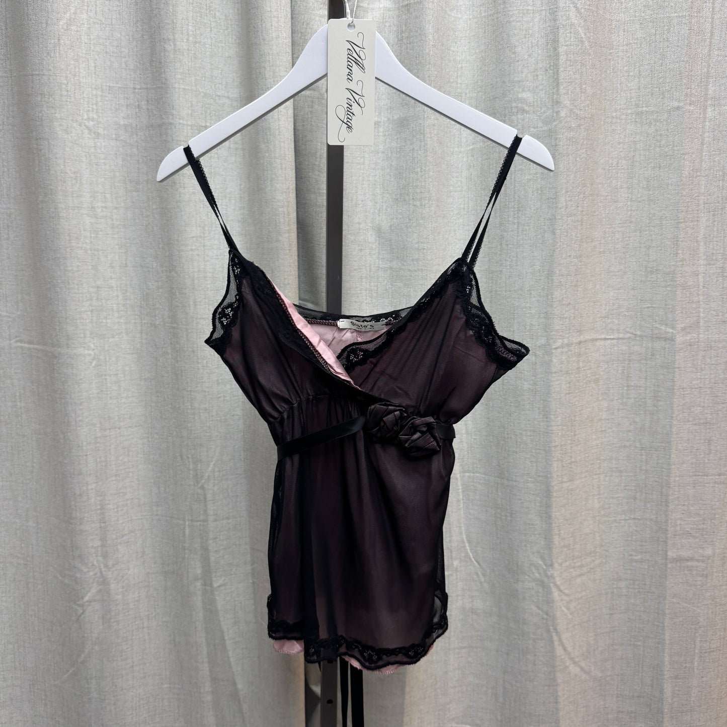 Siste's Sheer Black Lace Trim Babydoll Cami Top