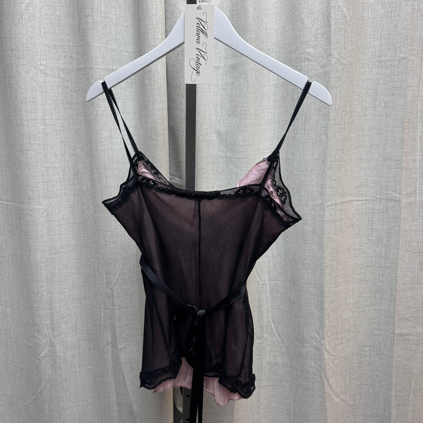 Siste's Sheer Black Lace Trim Babydoll Cami Top