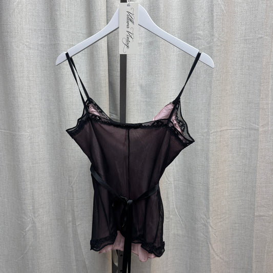Siste's Sheer Black Lace Trim Babydoll Cami Top